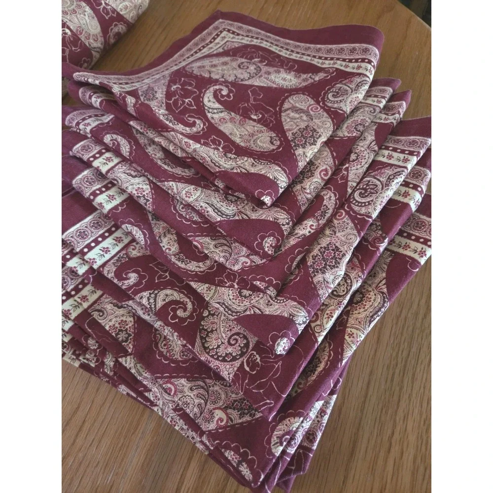 Zina Vasi 70x90 Tablecloth 12 Napkins Red Paisley Thick Cotton Holiday Old World